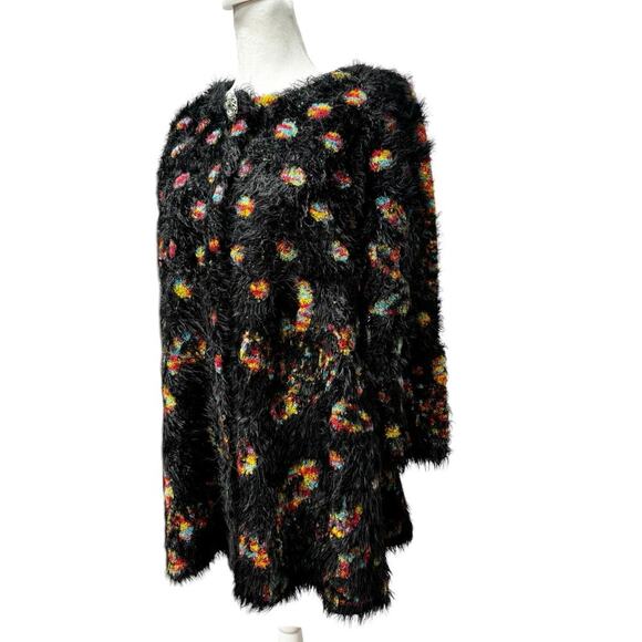 Simply Couture Long Swing Bottom Feather Like Cardigan Black Multicolored Sz S - Picture 2 of 14